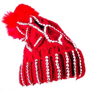 ``H25372 New No Tag Red Bling Knit Beanie